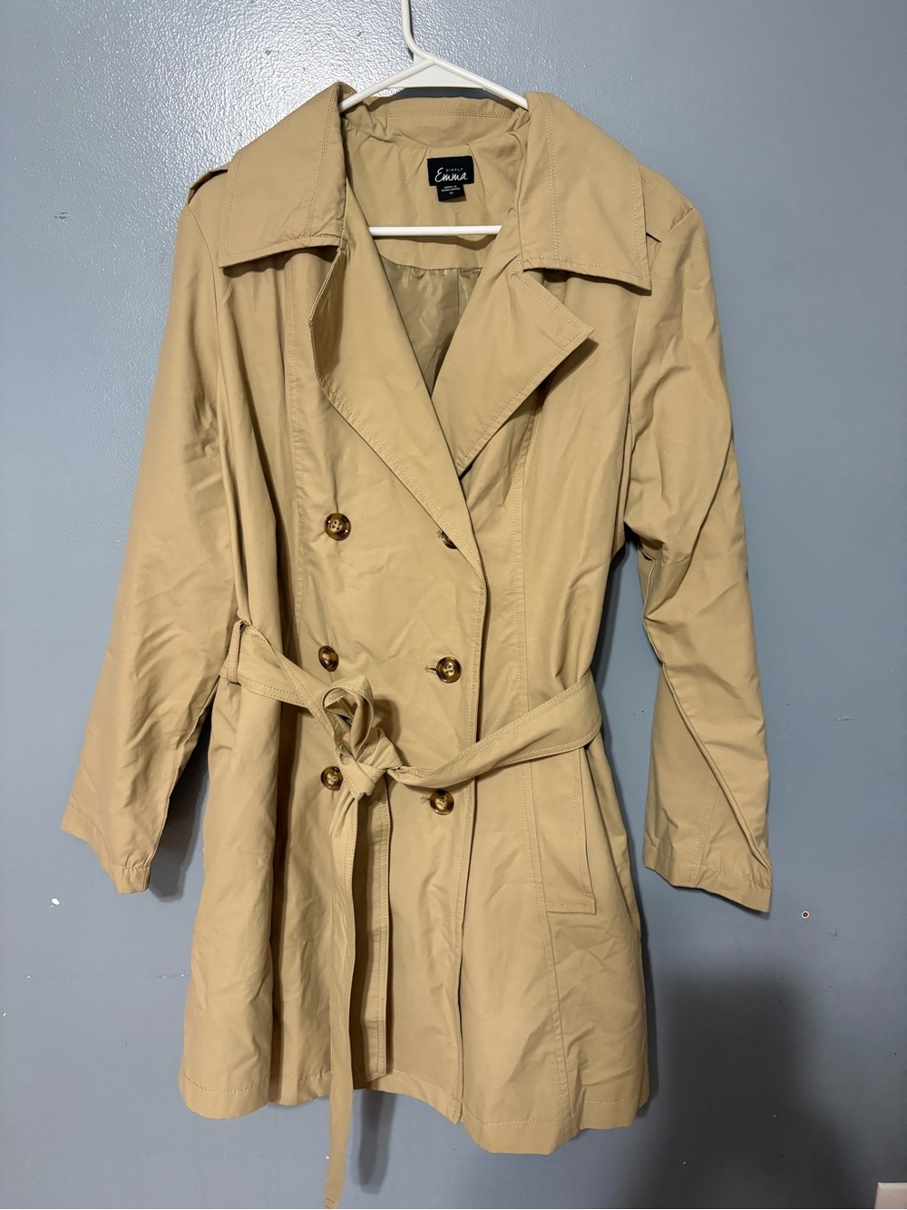 Simply Emma Beige Double-Breasted Trench Coat with Belt